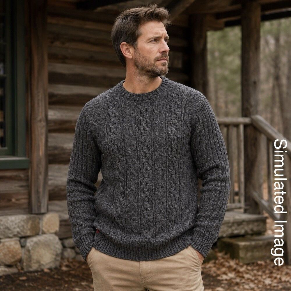 Mountain Khakis Men’s Cable Sweater Large Slate Gray Wool Blend Crewneck NWT